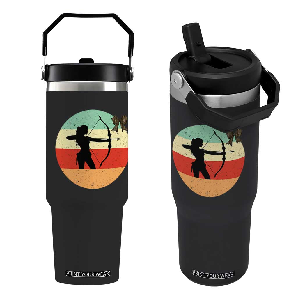 Retro Sunset Hunter Gift Flip Straw Tumbler Women Bow Hunters TS12 One Size: 30 oz Black Print Your Wear