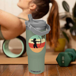 Retro Sunset Hunter Gift Flip Straw Tumbler Women Bow Hunters TS12 One Size: 30 oz Moss Green Print Your Wear