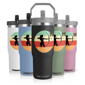 Retro Sunset Hunter Gift Flip Straw Tumbler Women Bow Hunters TS12 Print Your Wear