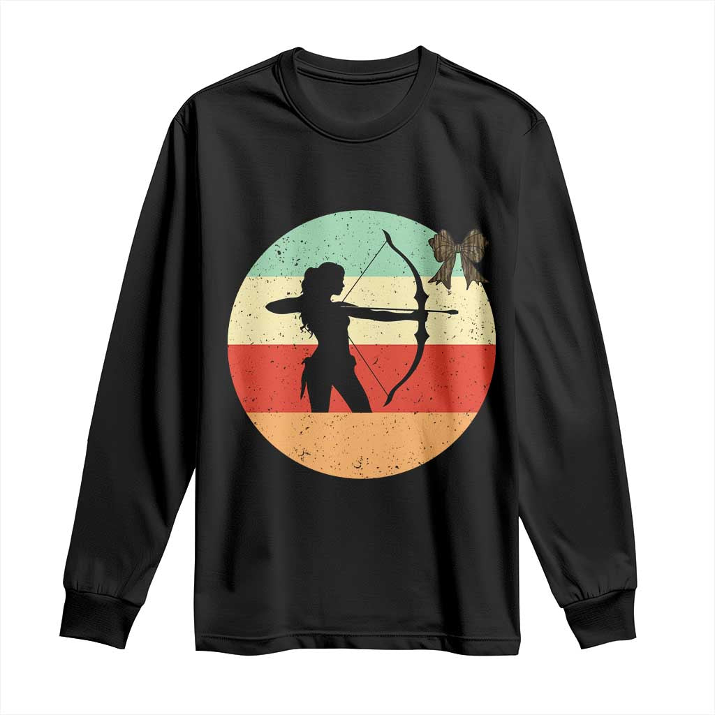 Retro Sunset Hunter Gift Long Sleeve Shirt Women Bow Hunters - Print Your Wear