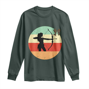 Retro Sunset Hunter Gift Long Sleeve Shirt Women Bow Hunters TS12 Dark Forest Green Print Your Wear