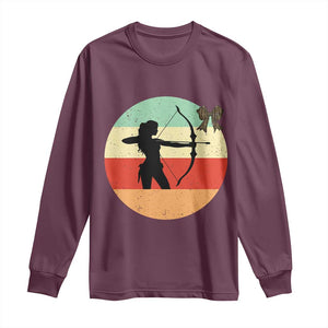 Retro Sunset Hunter Gift Long Sleeve Shirt Women Bow Hunters TS12 Maroon Print Your Wear