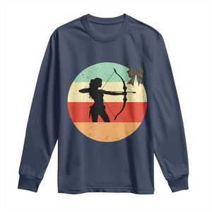 Retro Sunset Hunter Gift Long Sleeve Shirt Women Bow Hunters TS12 Navy Print Your Wear