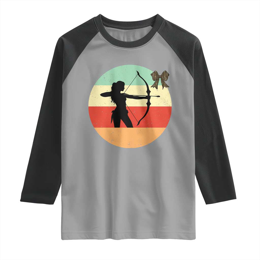Retro Sunset Hunter Gift Raglan Shirt Women Bow Hunters TS12 Sport Gray Black Print Your Wear