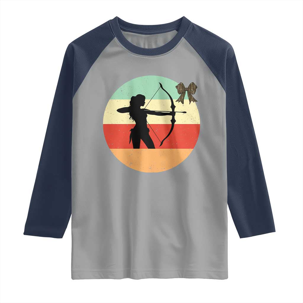 Retro Sunset Hunter Gift Raglan Shirt Women Bow Hunters TS12 Sport Gray Navy Print Your Wear