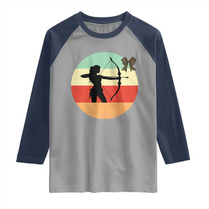 Retro Sunset Hunter Gift Raglan Shirt Women Bow Hunters TS12 Sport Gray Navy Print Your Wear