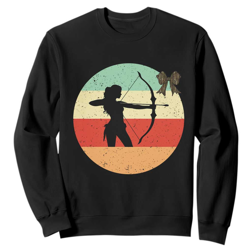 Retro Sunset Hunter Gift Sweatshirt Women Bow Hunters - Print Your Wear