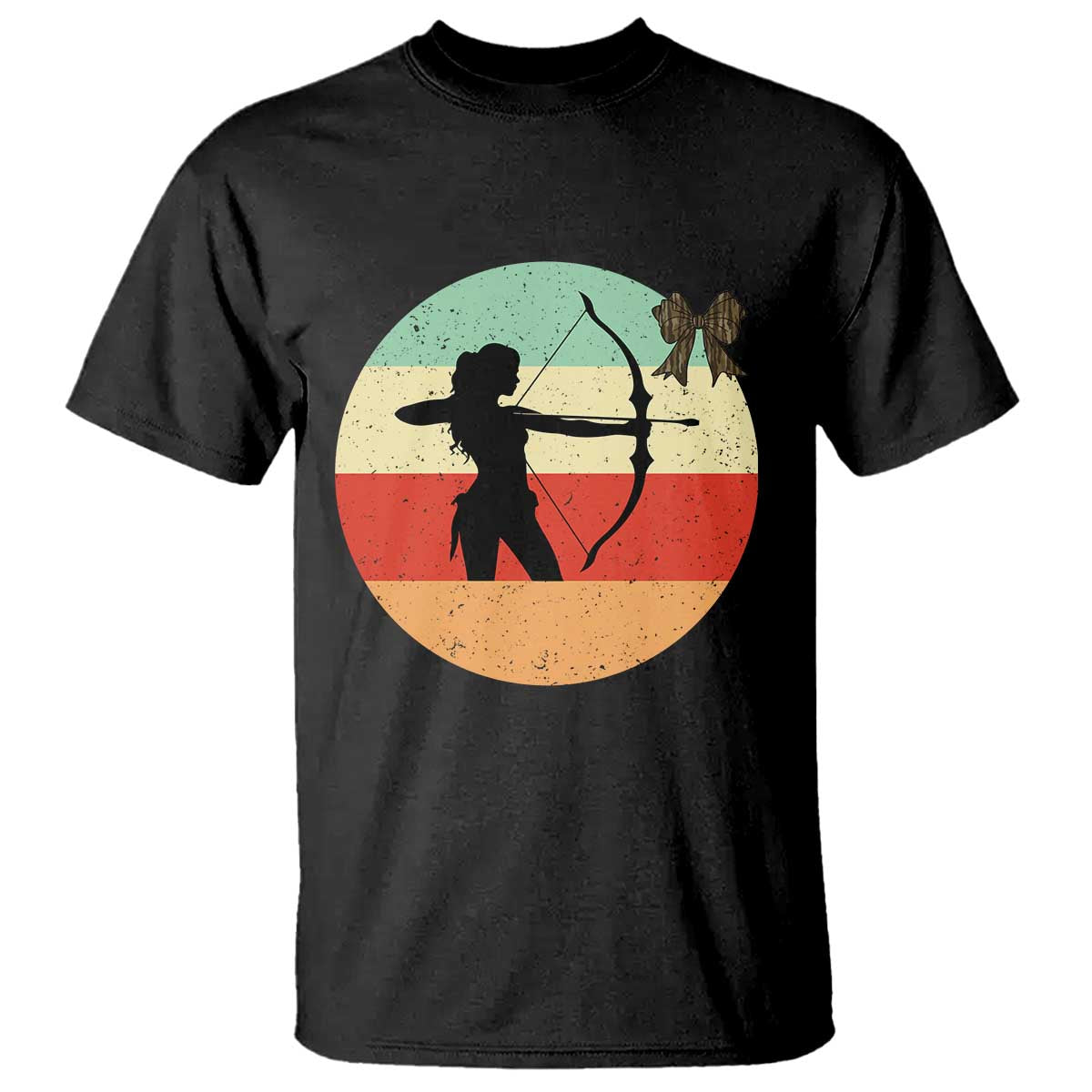Retro Sunset Hunter Gift T Shirt Women Bow Hunters TS12 Black Print Your Wear