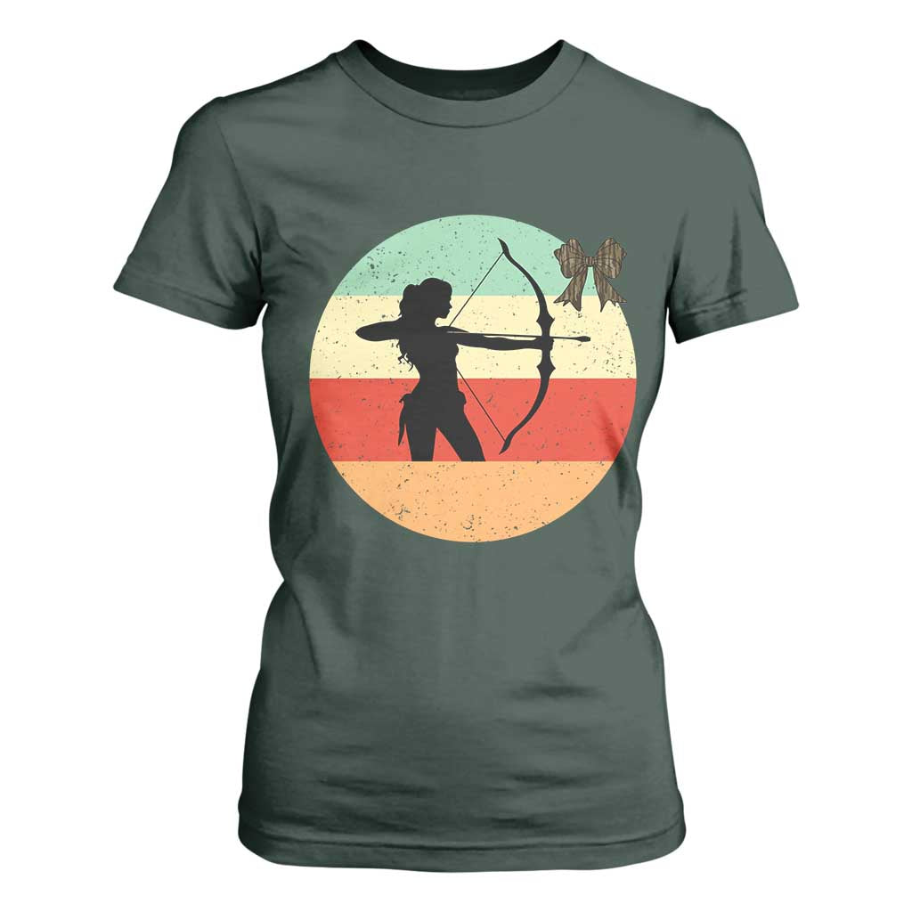 Retro Sunset Hunter Gift T Shirt For Women Women Bow Hunters TS12 Dark Forest Green Print Your Wear