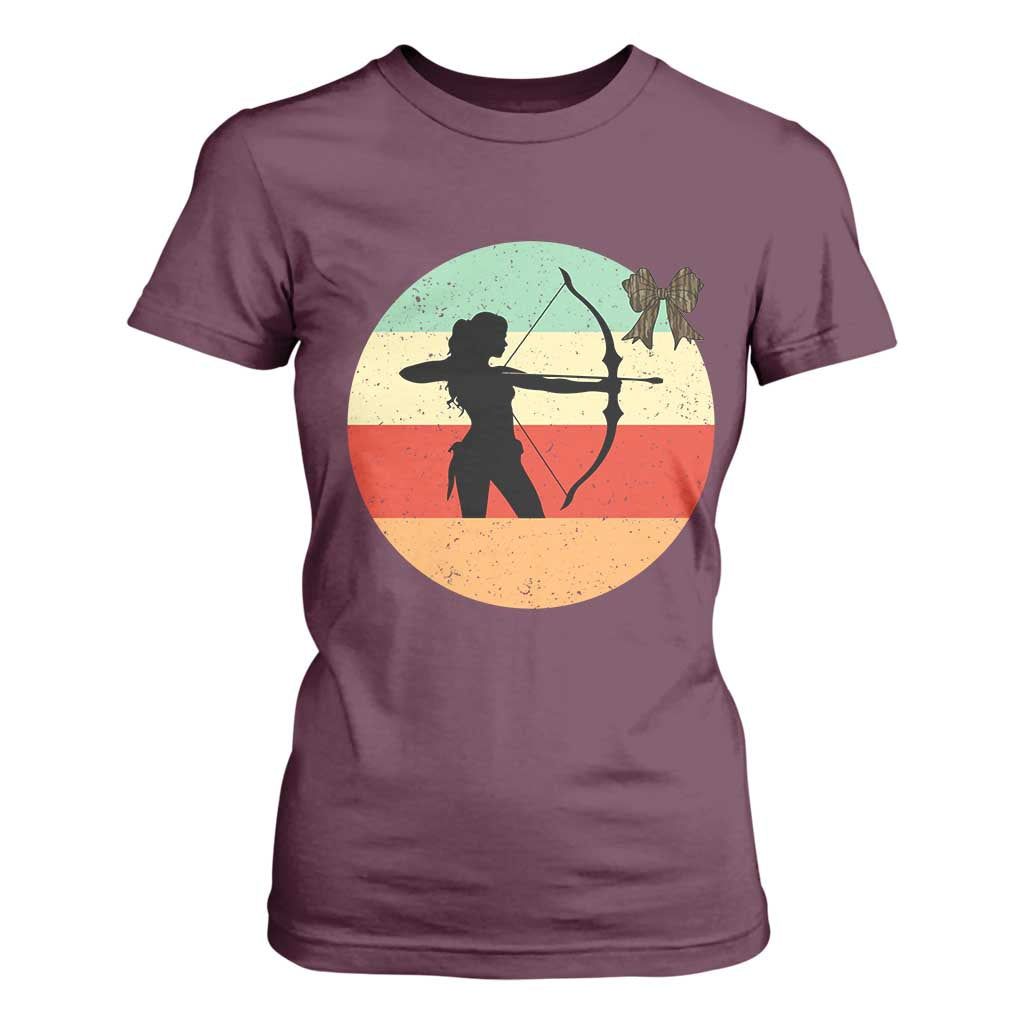 Retro Sunset Hunter Gift T Shirt For Women Women Bow Hunters TS12 Maroon Print Your Wear