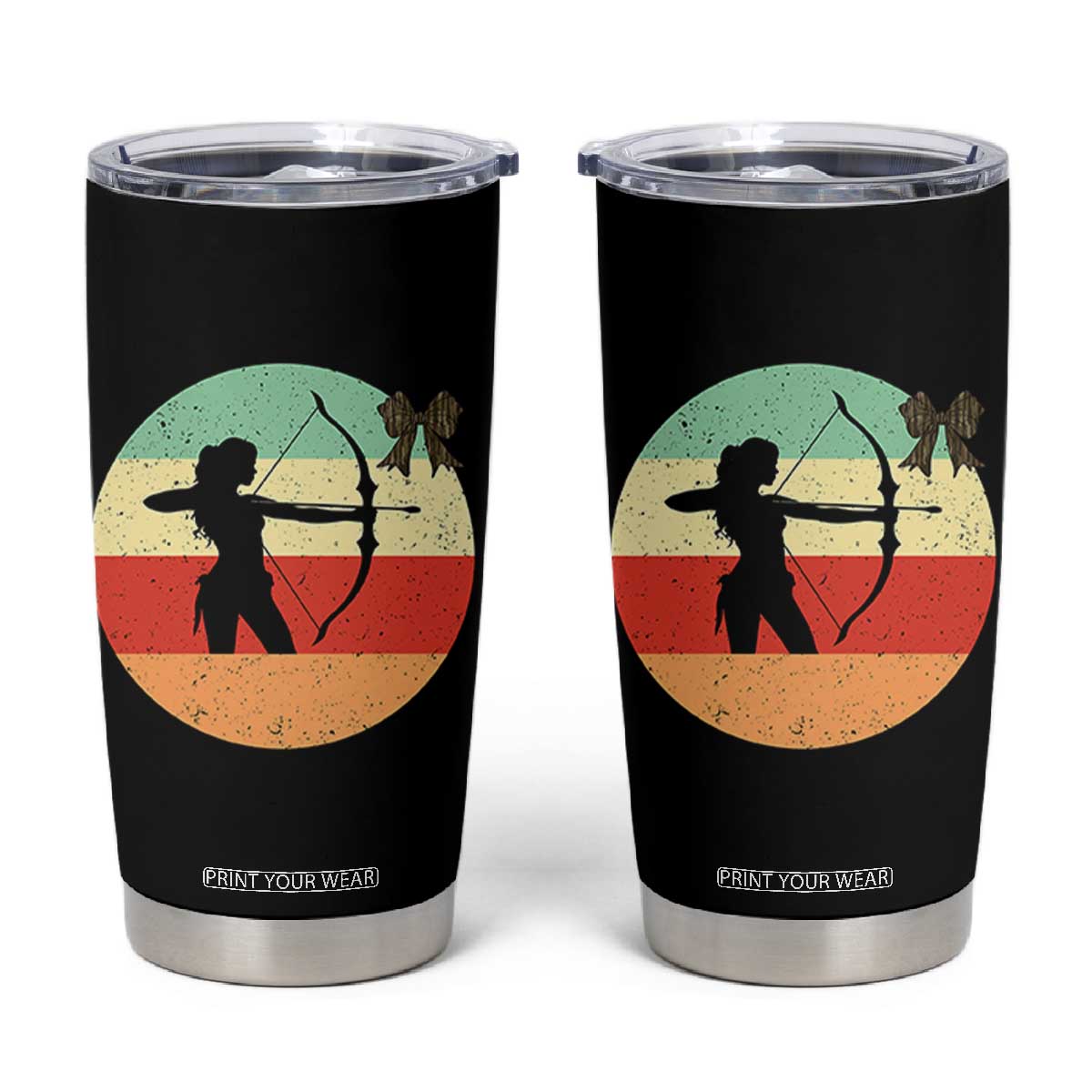 Retro Sunset Hunter Gift Tumbler Cup Women Bow Hunters TS12 Black Print Your Wear