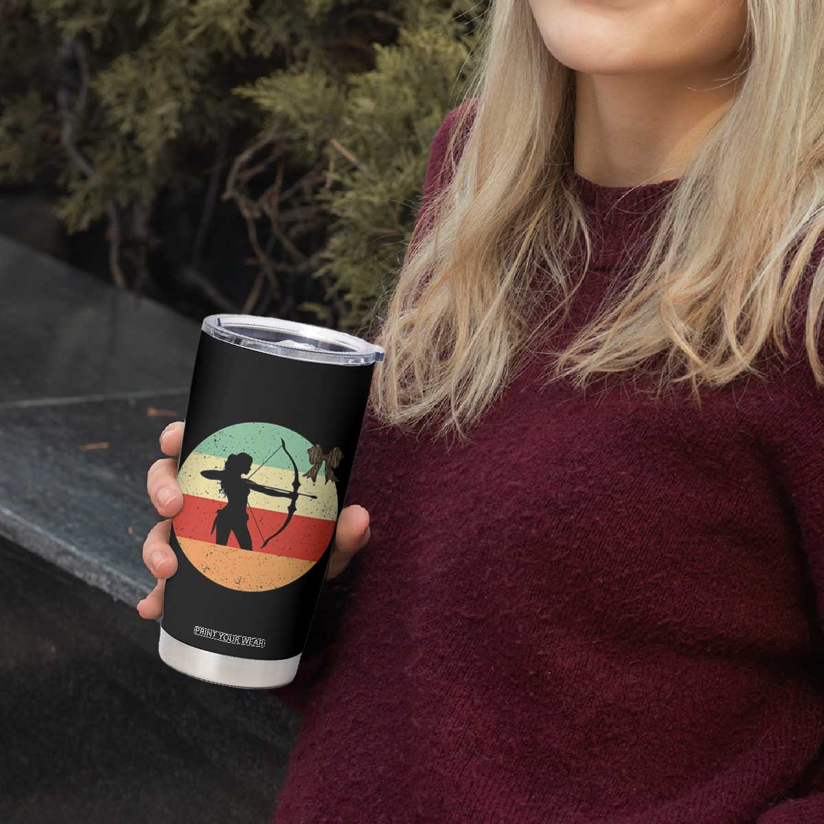 Retro Sunset Hunter Gift Tumbler Cup Women Bow Hunters TS12 Print Your Wear