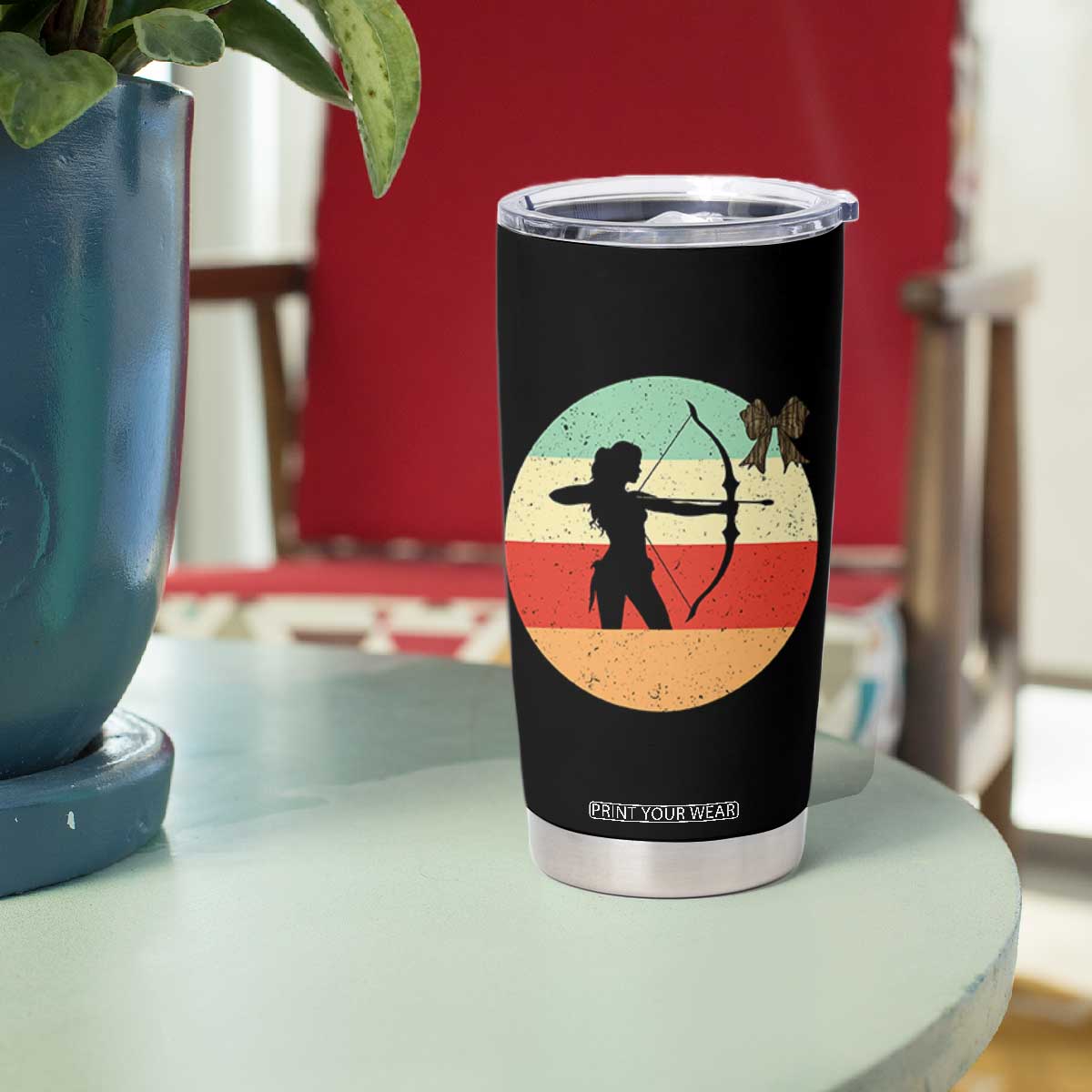 Retro Sunset Hunter Gift Tumbler Cup Women Bow Hunters TS12 Print Your Wear