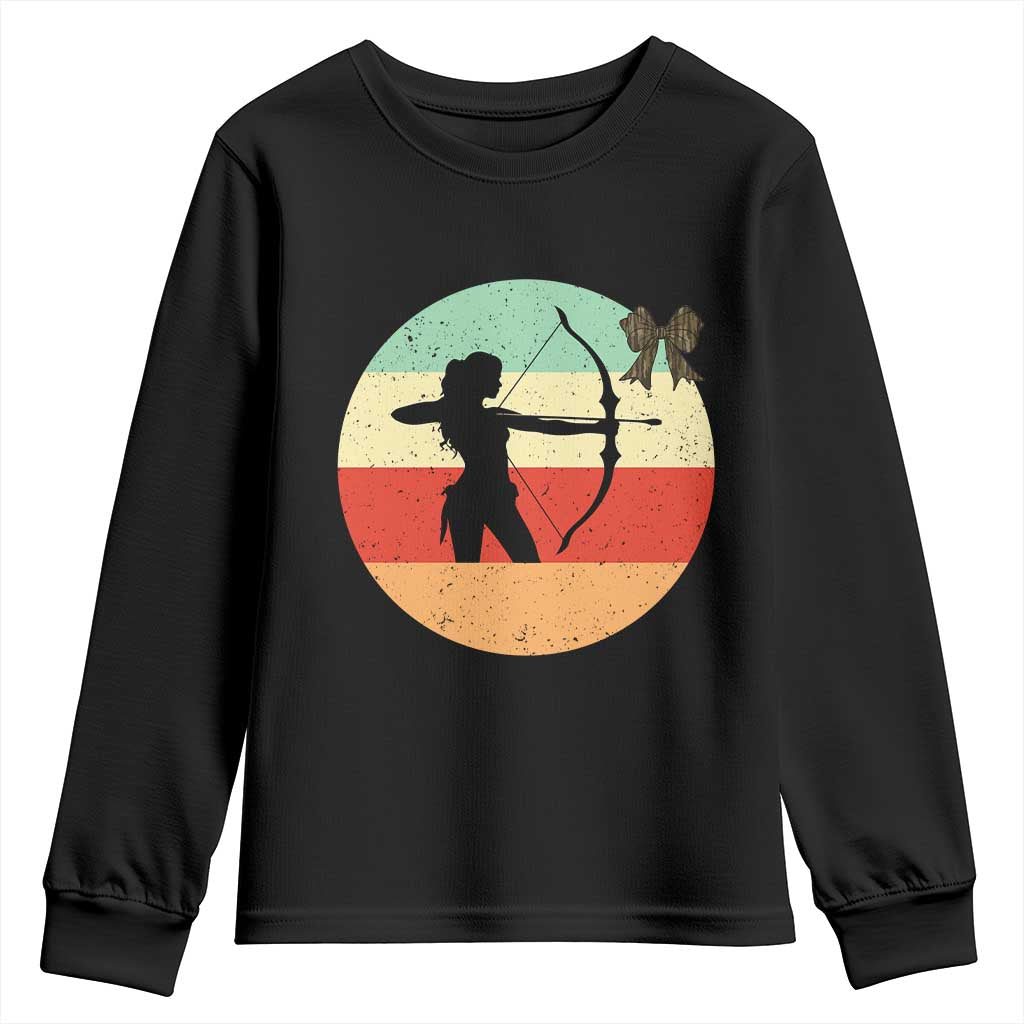 Retro Sunset Hunter Gift Youth Sweatshirt Women Bow Hunters TS12 Black Print Your Wear