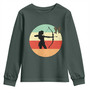 Retro Sunset Hunter Gift Youth Sweatshirt Women Bow Hunters TS12 Dark Forest Green Print Your Wear