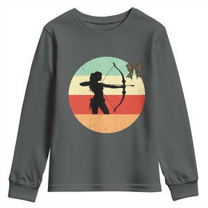 Retro Sunset Hunter Gift Youth Sweatshirt Women Bow Hunters TS12 Dark Heather Print Your Wear