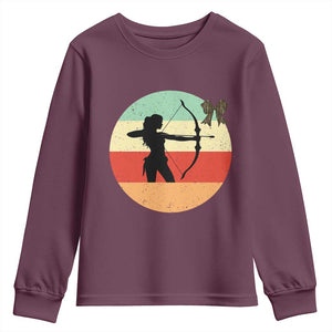 Retro Sunset Hunter Gift Youth Sweatshirt Women Bow Hunters TS12 Maroon Print Your Wear
