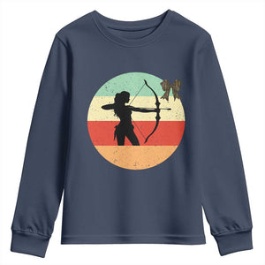 Retro Sunset Hunter Gift Youth Sweatshirt Women Bow Hunters TS12 Navy Print Your Wear