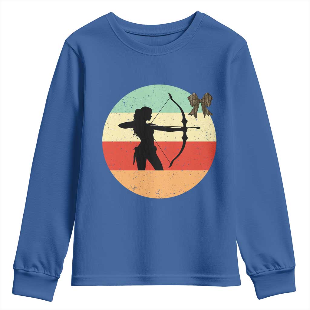 Retro Sunset Hunter Gift Youth Sweatshirt Women Bow Hunters TS12 Royal Blue Print Your Wear