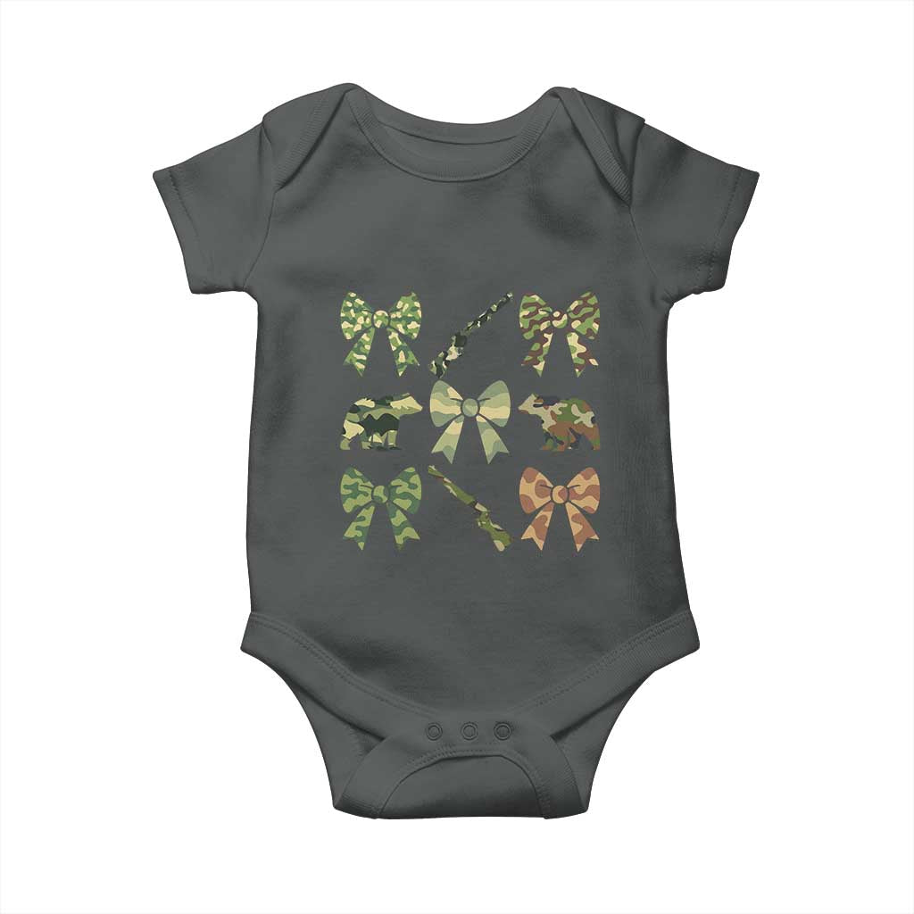 Women Bear Hunting Season Baby Onesie Camo Bow Coquette Gift TS12 Dark Heather Print Your Wear