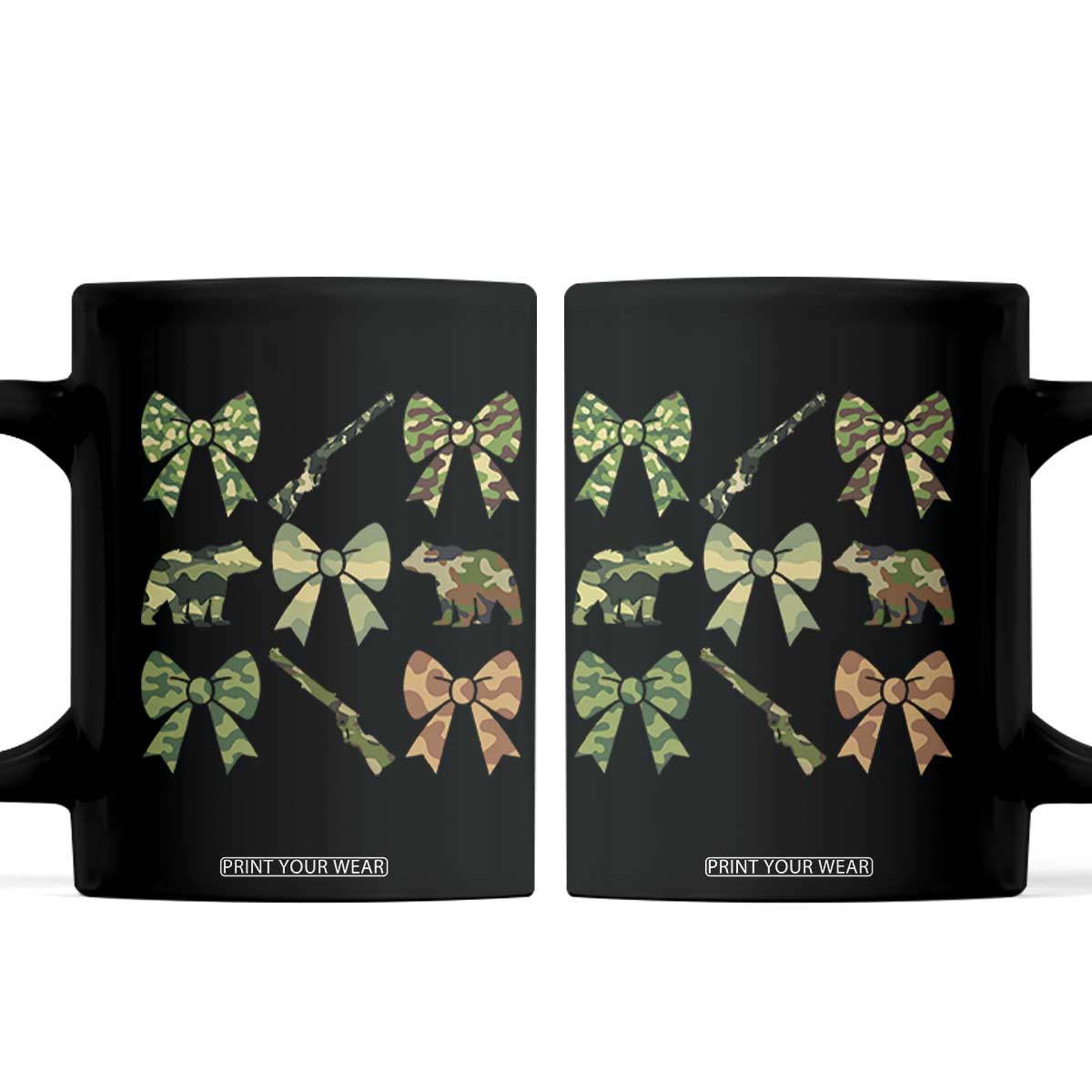 Women Bear Hunting Season Coffee Mug Camo Bow Coquette Gift TS12 Black Print Your Wear