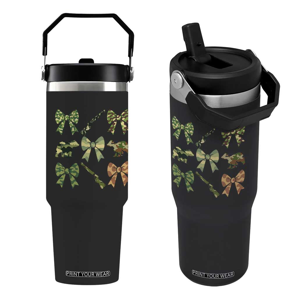 Women Bear Hunting Season Flip Straw Tumbler Camo Bow Coquette Gift TS12 One Size: 30 oz Black Print Your Wear