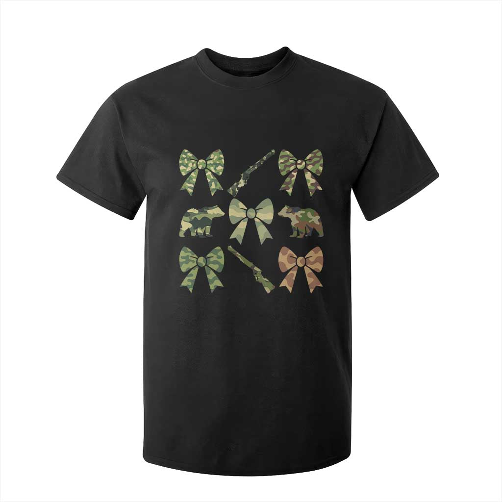 Women Bear Hunting Season T Shirt For Kid Camo Bow Coquette Gift TS12 Black Print Your Wear