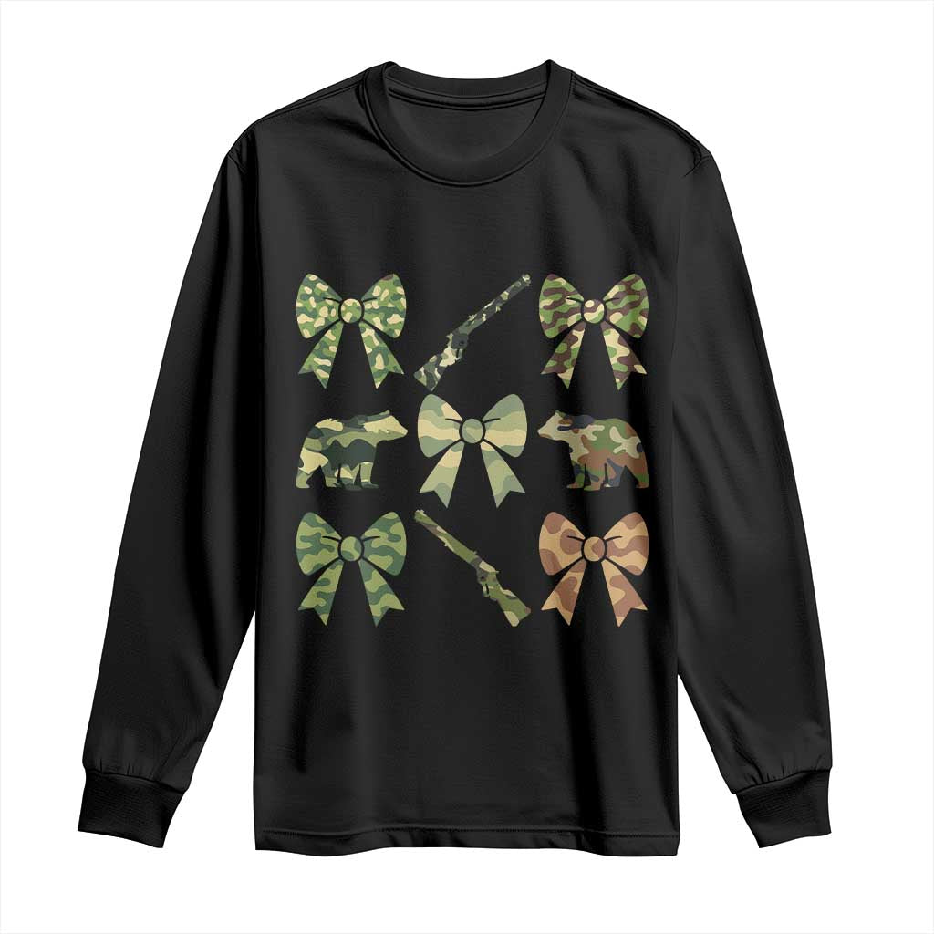 Women Bear Hunting Season Long Sleeve Shirt Camo Bow Coquette Gift - Print Your Wear