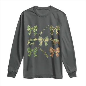 Women Bear Hunting Season Long Sleeve Shirt Camo Bow Coquette Gift TS12 Dark Heather Print Your Wear