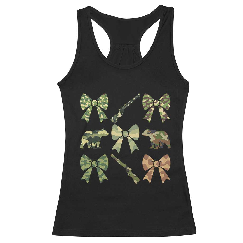 Women Bear Hunting Season Racerback Tank Top Camo Bow Coquette Gift - Print Your Wear