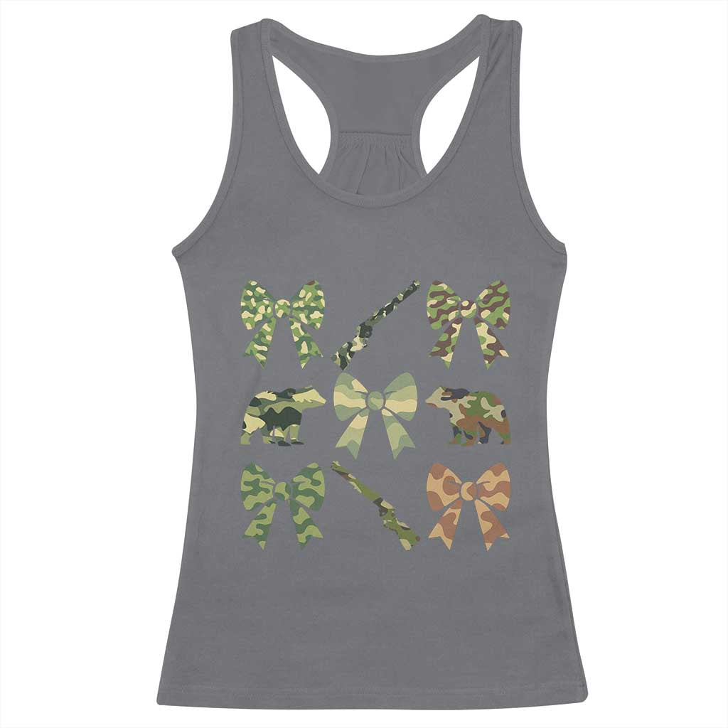 Women Bear Hunting Season Racerback Tank Top Camo Bow Coquette Gift TS12 Charcoal Print Your Wear