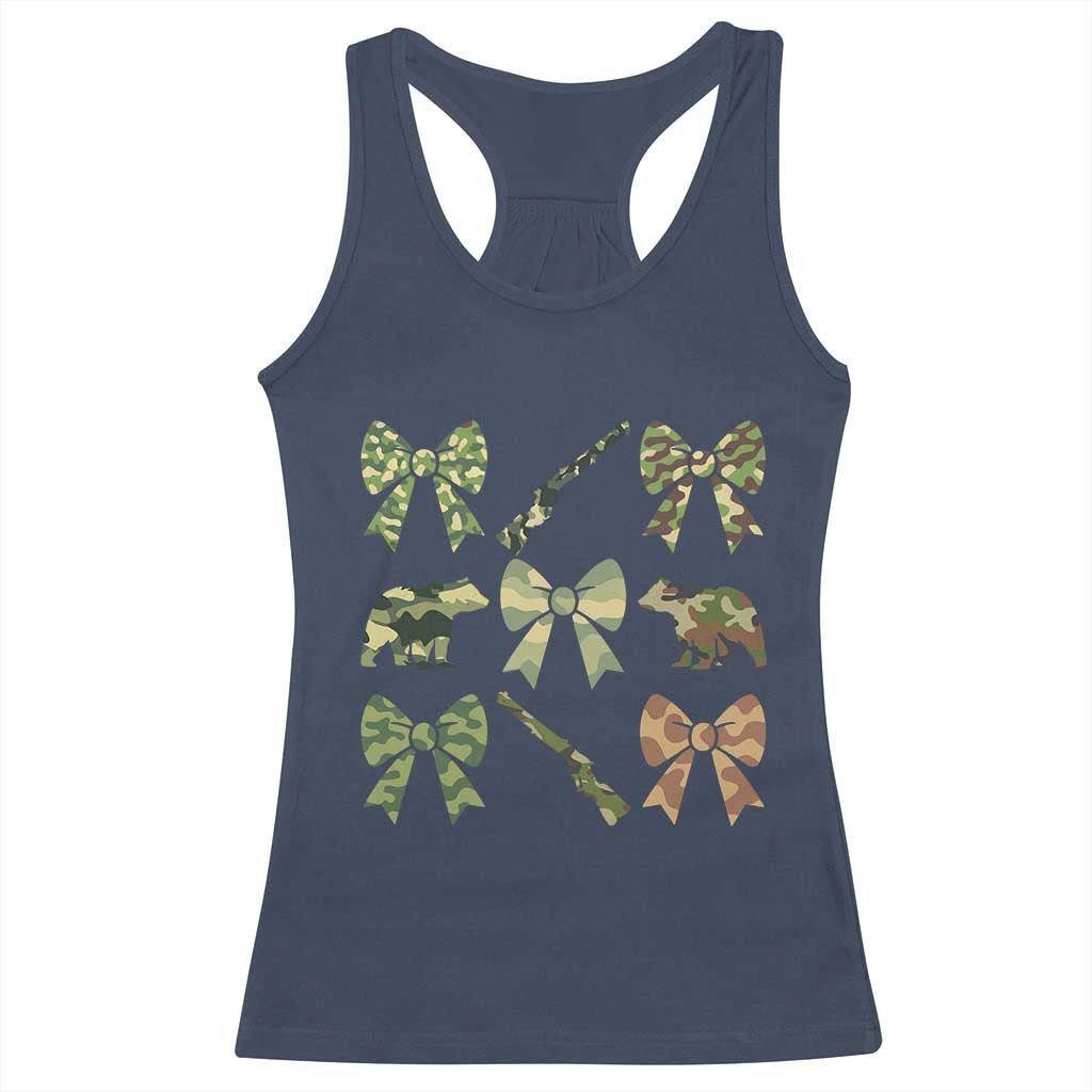 Women Bear Hunting Season Racerback Tank Top Camo Bow Coquette Gift TS12 Navy Print Your Wear