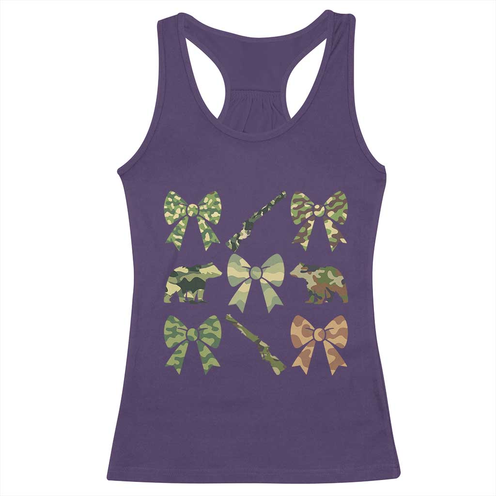 Women Bear Hunting Season Racerback Tank Top Camo Bow Coquette Gift TS12 Purple Print Your Wear