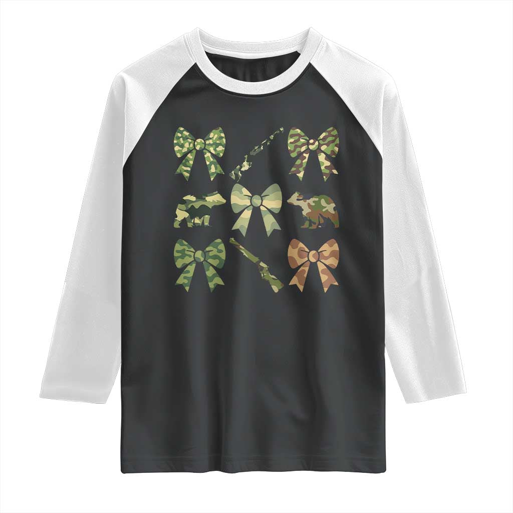 Women Bear Hunting Season Raglan Shirt Camo Bow Coquette Gift TS12 Black White Print Your Wear