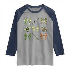 Women Bear Hunting Season Raglan Shirt Camo Bow Coquette Gift TS12 Sport Gray Navy Print Your Wear