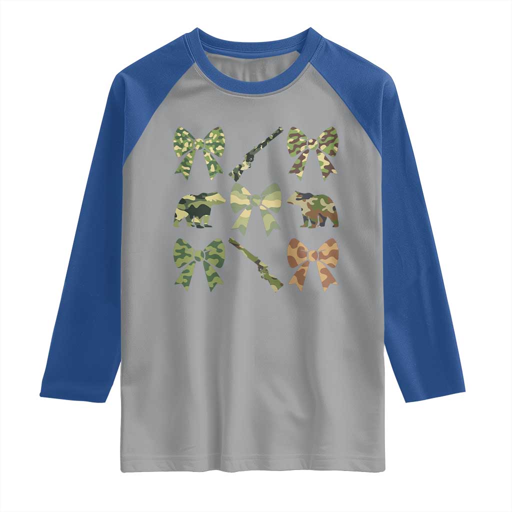 Women Bear Hunting Season Raglan Shirt Camo Bow Coquette Gift TS12 Sport Gray Royal Print Your Wear