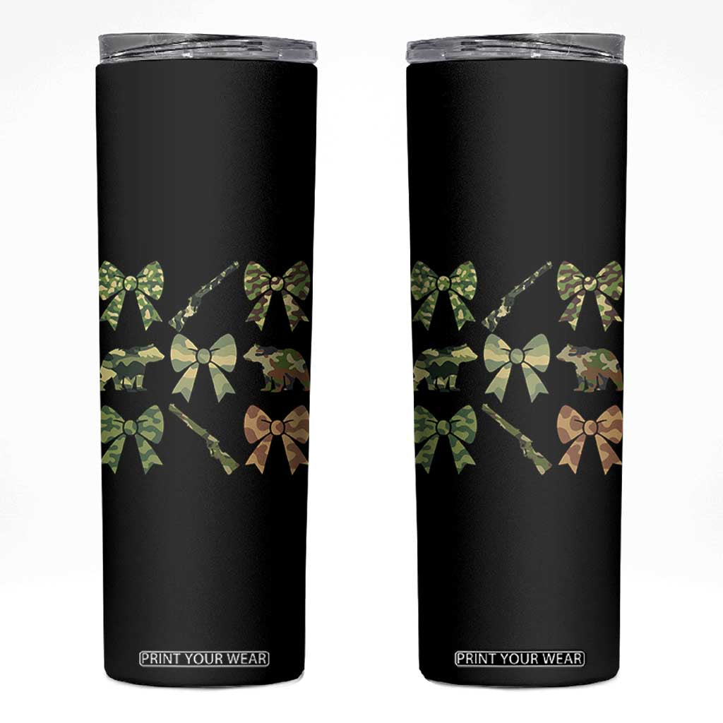 Women Bear Hunting Season Skinny Tumbler Camo Bow Coquette Gift TS12 Black Print Your Wear