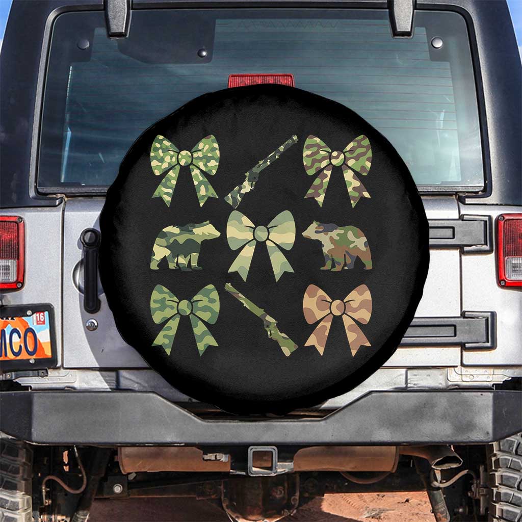 Women Bear Hunting Season Spare Tire Cover Camo Bow Coquette Gift TS12 No hole Black Print Your Wear