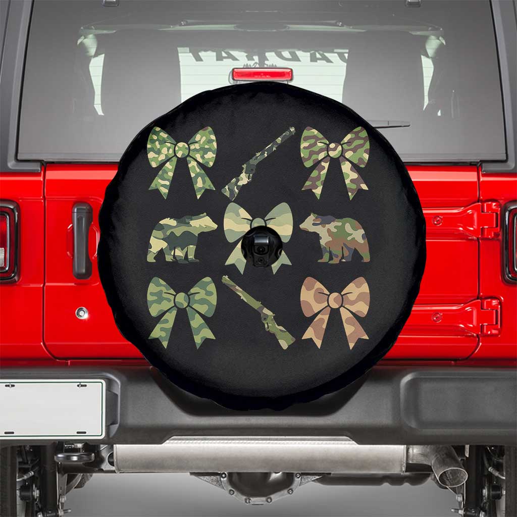 Women Bear Hunting Season Spare Tire Cover Camo Bow Coquette Gift TS12 Black Print Your Wear