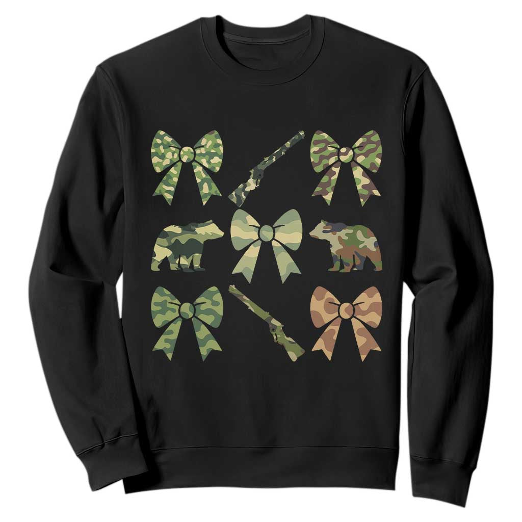 Women Bear Hunting Season Sweatshirt Camo Bow Coquette Gift - Print Your Wear