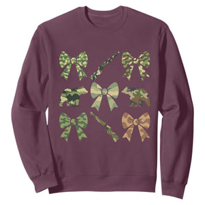 Women Bear Hunting Season Sweatshirt Camo Bow Coquette Gift TS12 Maroon Print Your Wear