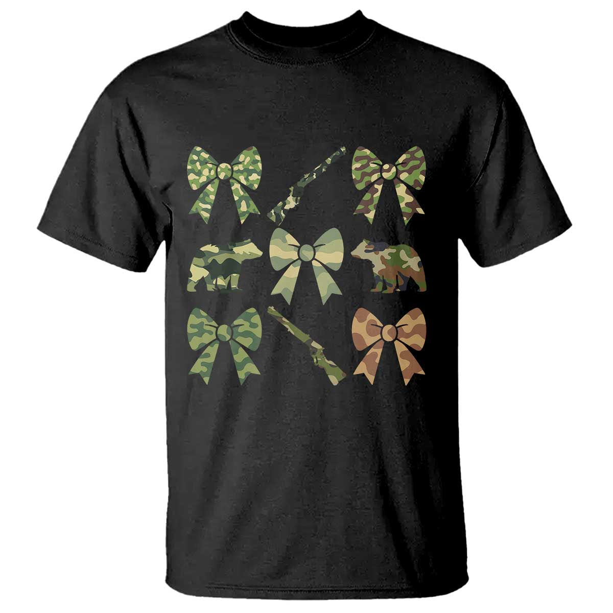 Women Bear Hunting Season T Shirt Camo Bow Coquette Gift TS12 Black Print Your Wear