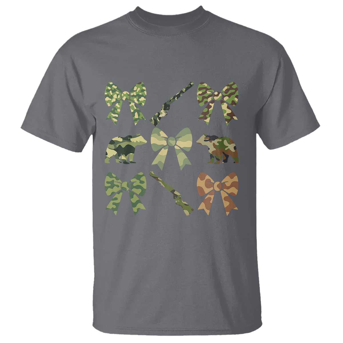Women Bear Hunting Season T Shirt Camo Bow Coquette Gift TS12 Charcoal Print Your Wear