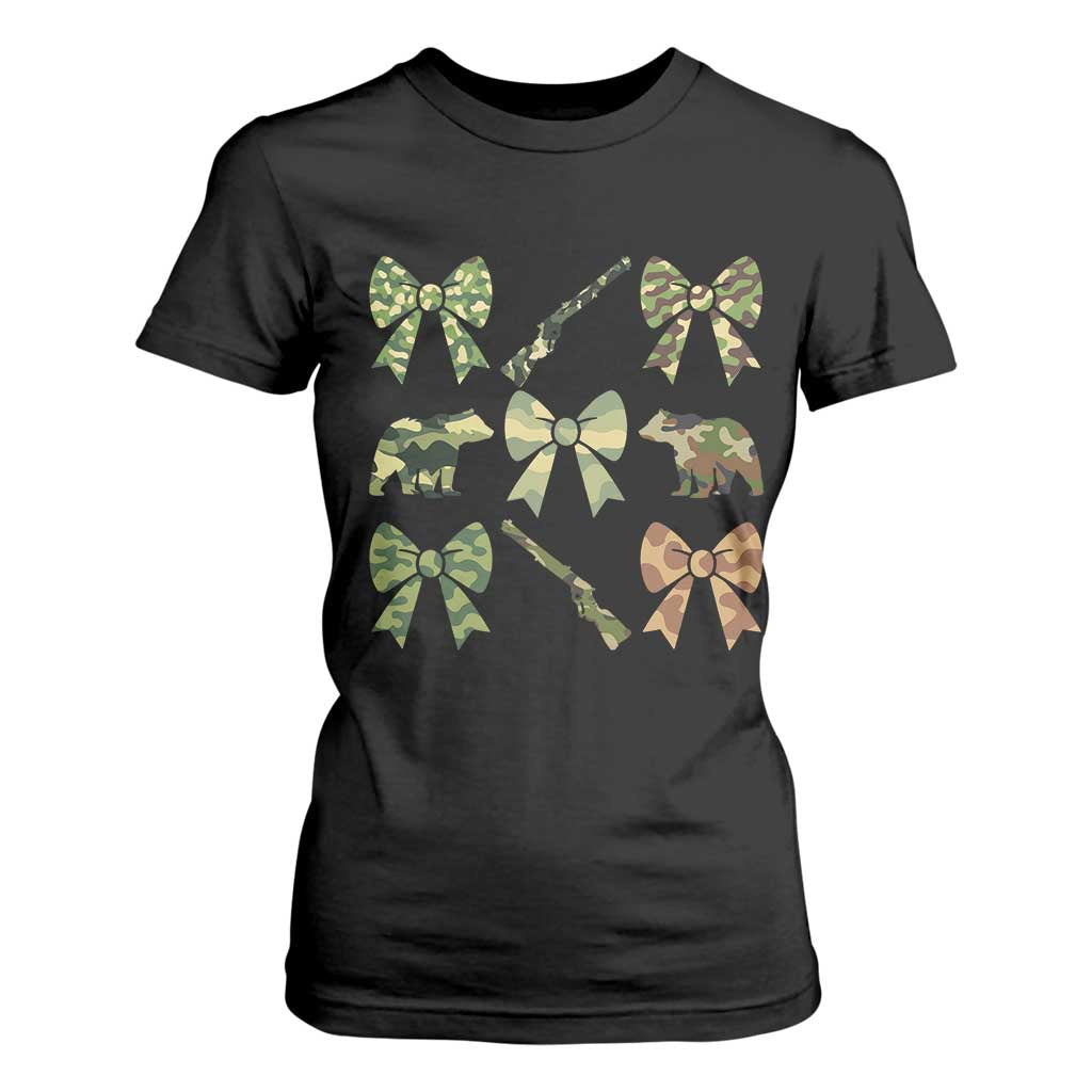 Women Bear Hunting Season T Shirt For Women Camo Bow Coquette Gift TS12 Black Print Your Wear