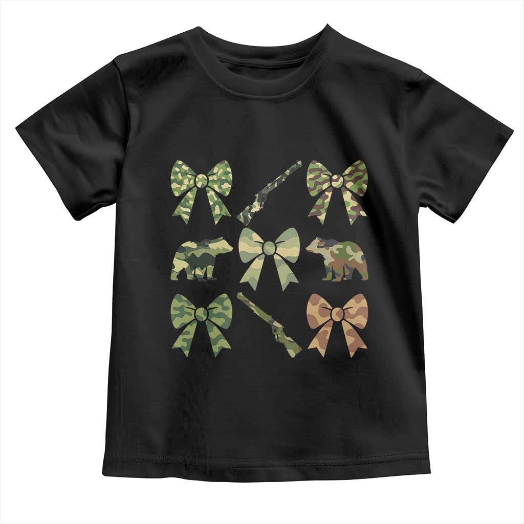 Women Bear Hunting Season Toddler T Shirt Camo Bow Coquette Gift TS12 Black Print Your Wear