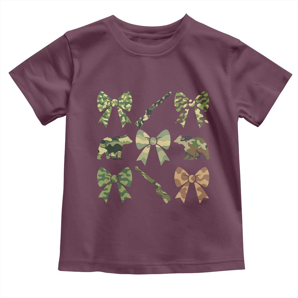 Women Bear Hunting Season Toddler T Shirt Camo Bow Coquette Gift TS12 Maroon Print Your Wear