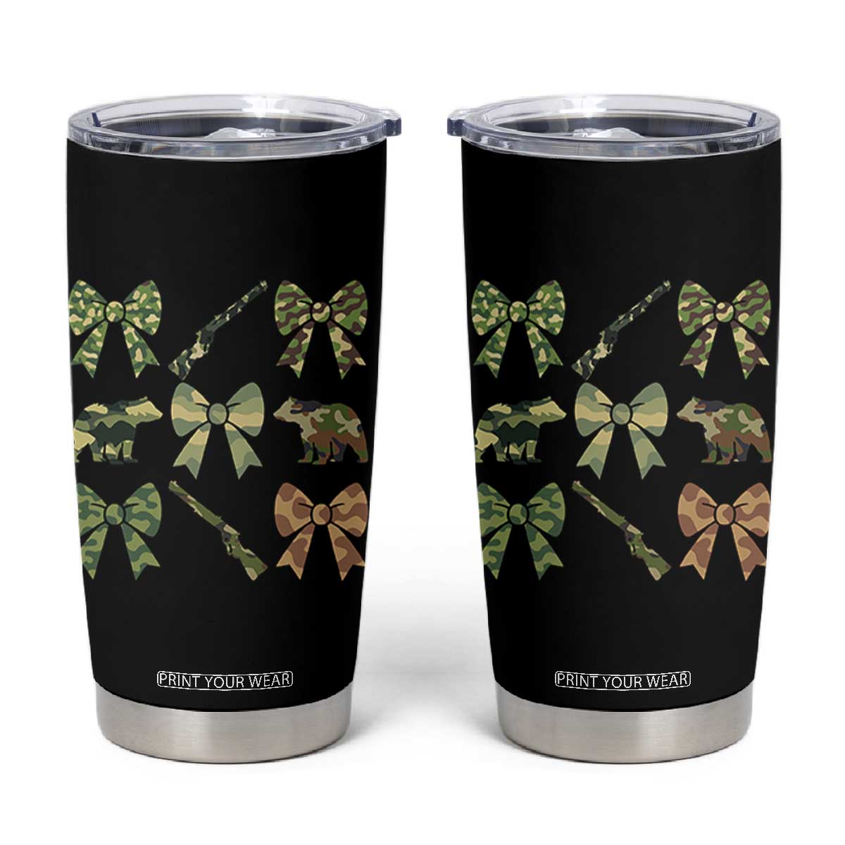 Women Bear Hunting Season Tumbler Cup Camo Bow Coquette Gift TS12 Black Print Your Wear