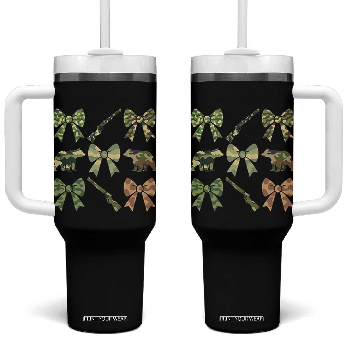 Women Bear Hunting Season Tumbler With Handle Camo Bow Coquette Gift TS12 One Size: 40 oz Black Print Your Wear