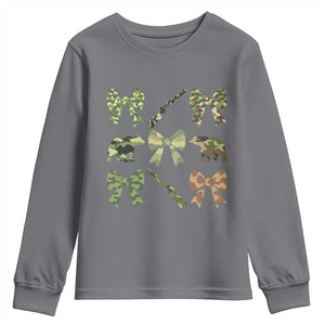 Women Bear Hunting Season Youth Sweatshirt Camo Bow Coquette Gift TS12 Charcoal Print Your Wear