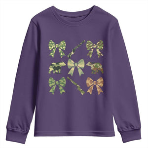 Women Bear Hunting Season Youth Sweatshirt Camo Bow Coquette Gift TS12 Purple Print Your Wear